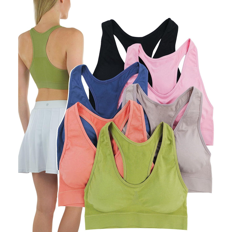 Women’s Pack of 6 Comfortable and Supportive Racerback Sports Bras
