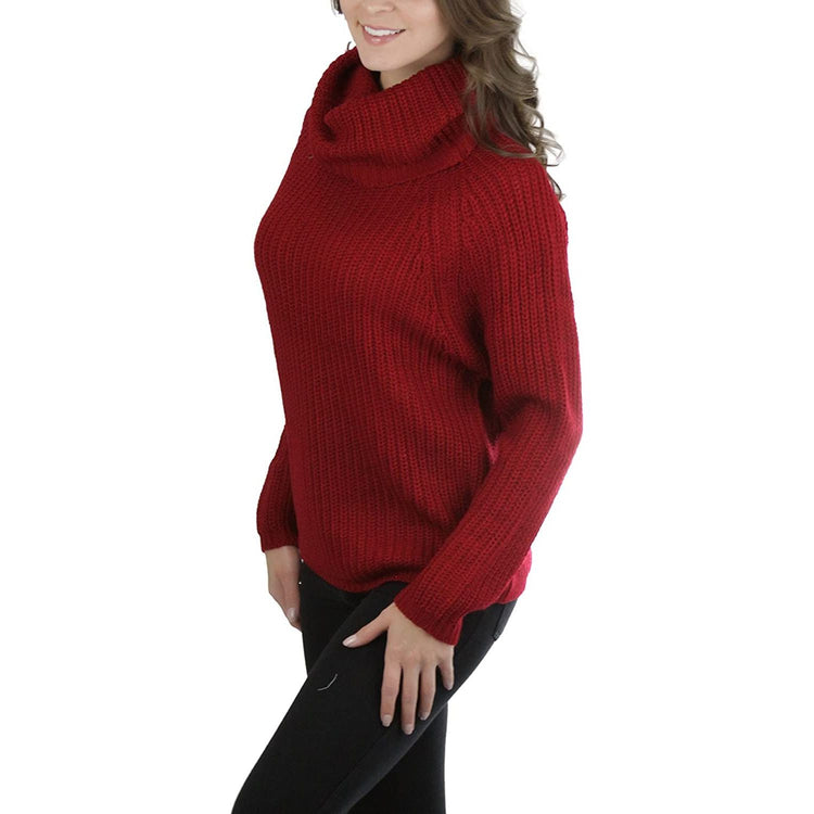 ToBeInStyle Women's Classic Knit Fold Over Turtleneck Pullover