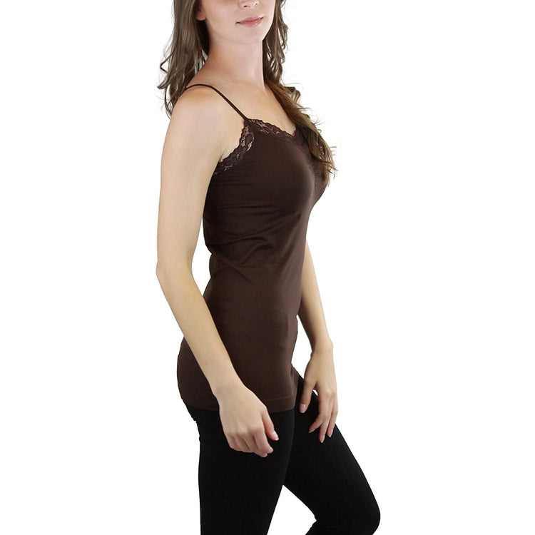 Women’s Wrinkled Seamless Camisole Top with Floral Lace Trim Straps
