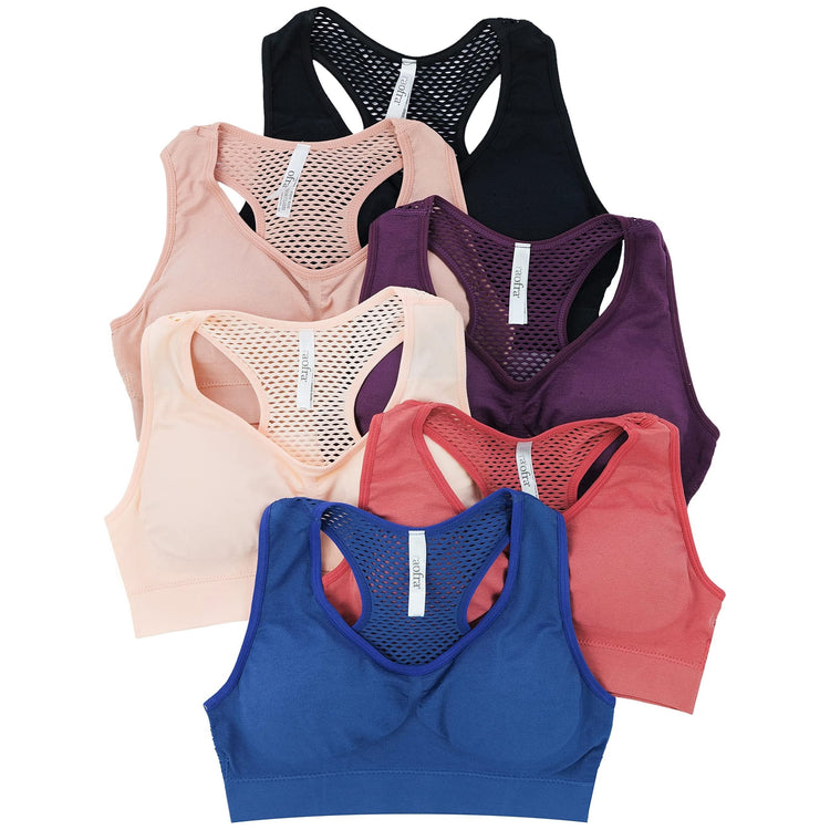 Women’s Pack of 6 Comfortable and Supportive Racerback Sports Bras