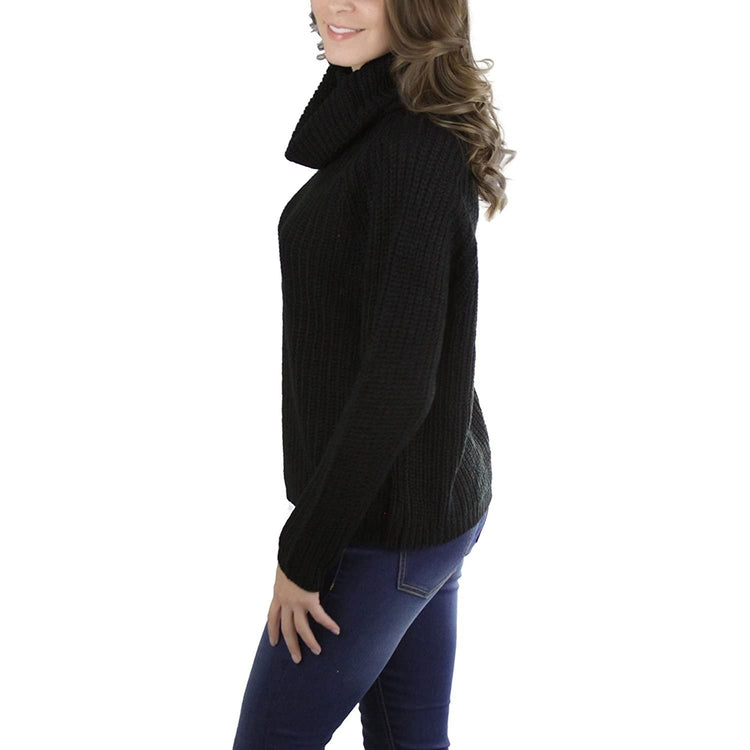 ToBeInStyle Women's Classic Knit Fold Over Turtleneck Pullover