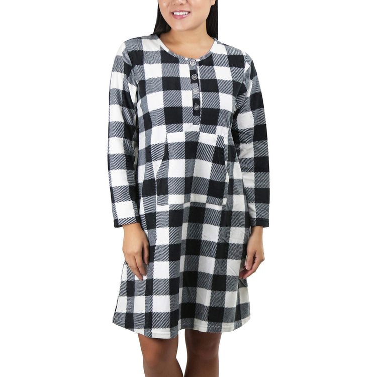 Women's Cozy Fleece Pajama Long Sleeve Nightgown