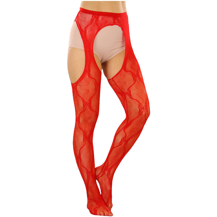 Women's Pantyhose With Lace Bow Suspenders