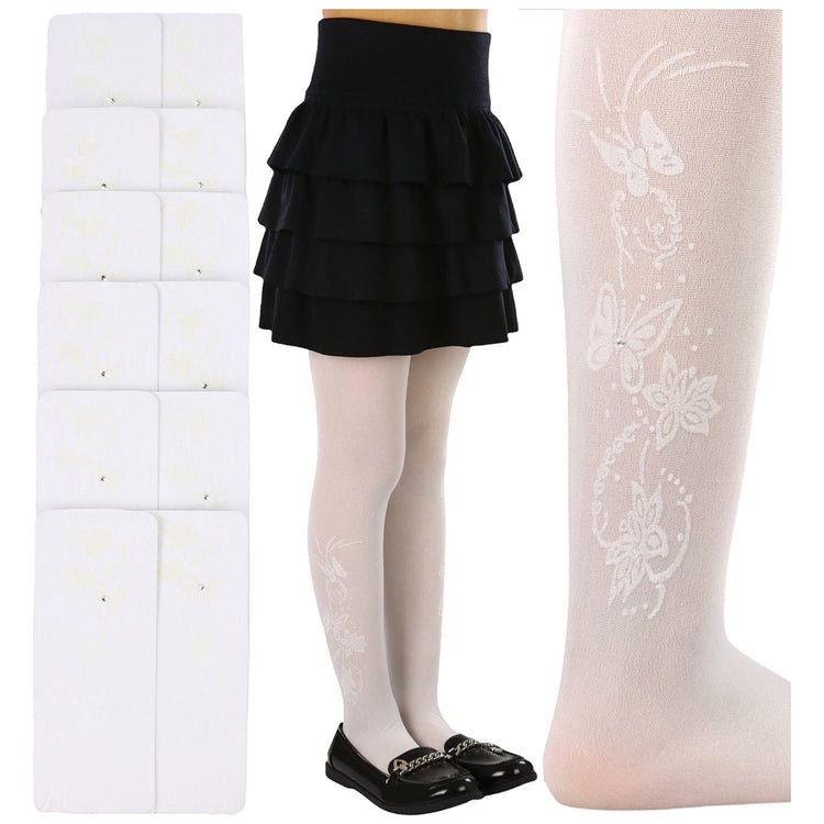 Girls to Junior Pack of 6 Opaque Nylon Tights Pantyhose Age: 1-12 Years Old