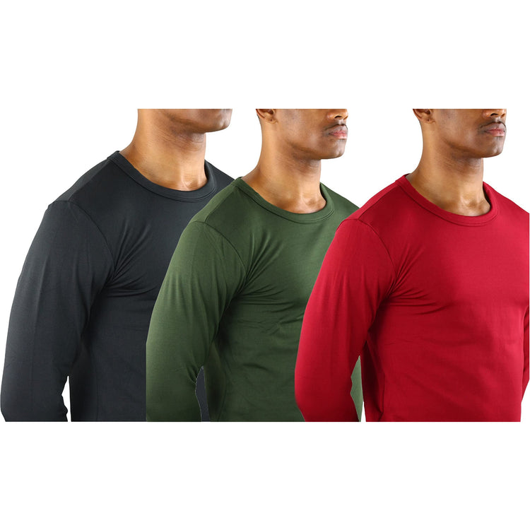Men's Premium Fleece Lined Microfiber Thermal Long Sleeve Crewneck Shirt Top