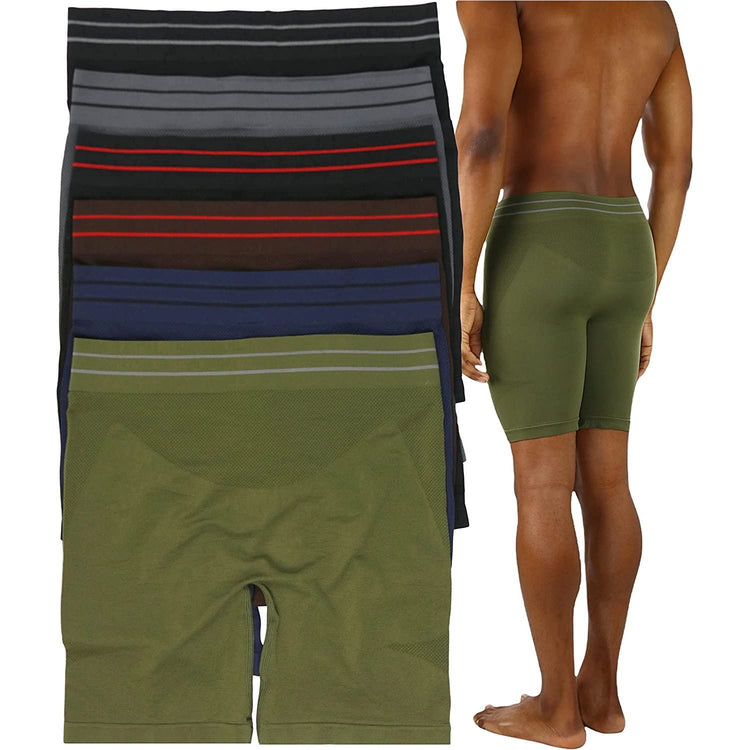 ToBeInStyle Men's Pack of 6 Waistband Design Long Leg Boxers