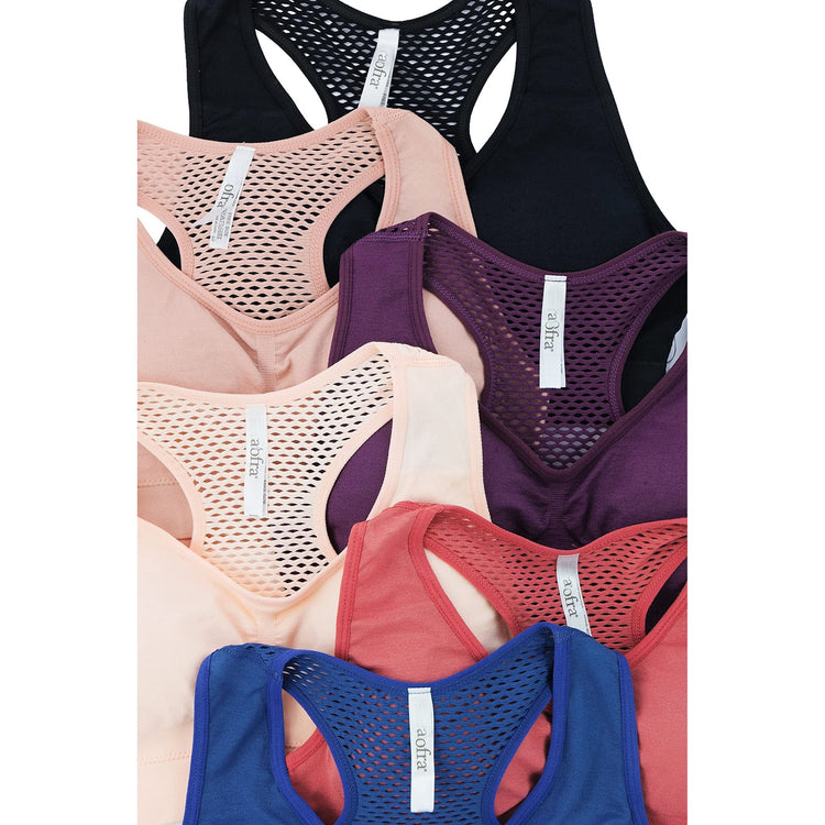 Women’s Pack of 6 Comfortable and Supportive Racerback Sports Bras