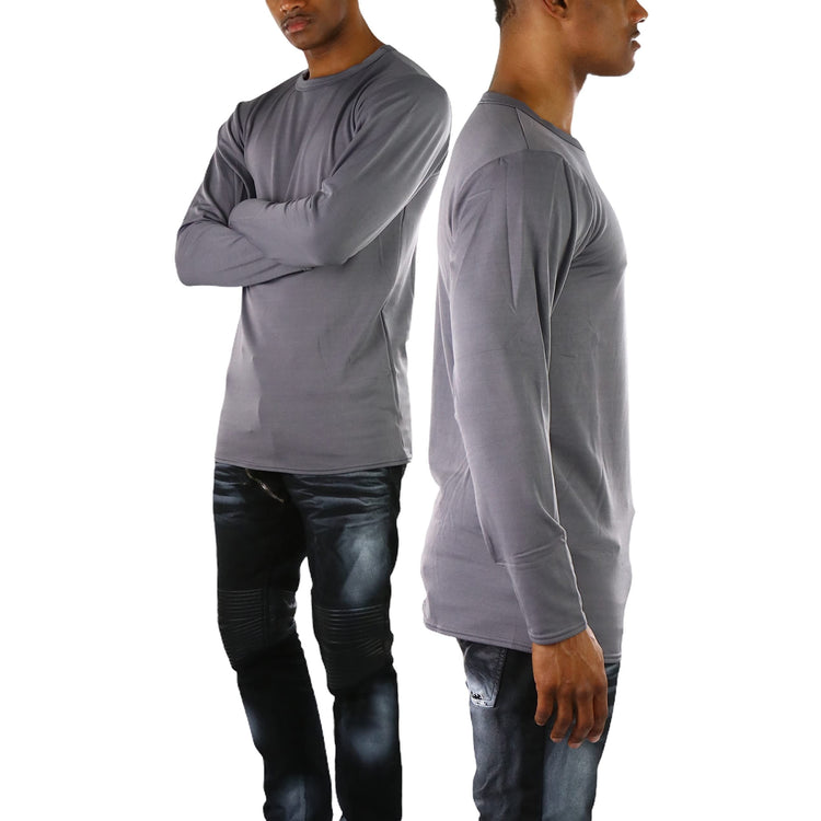 Men's Premium Fleece Lined Microfiber Thermal Long Sleeve Crewneck Shirt Top