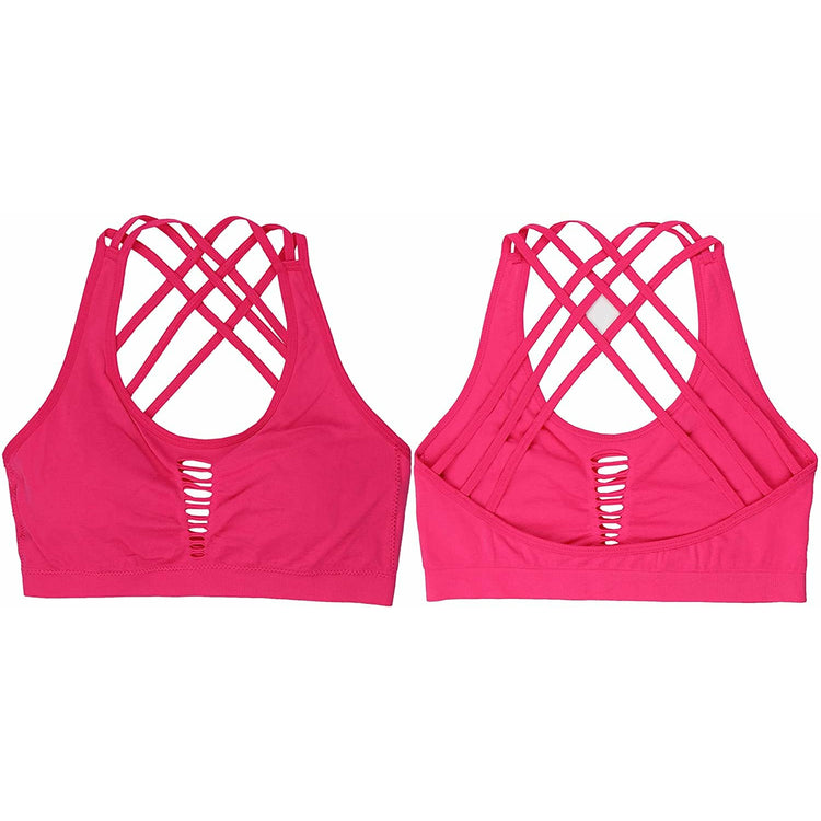 ToBeInStyle Women's Pack of 3 Seamless Cross Back Bralettes with Front Cut Out Pattern
