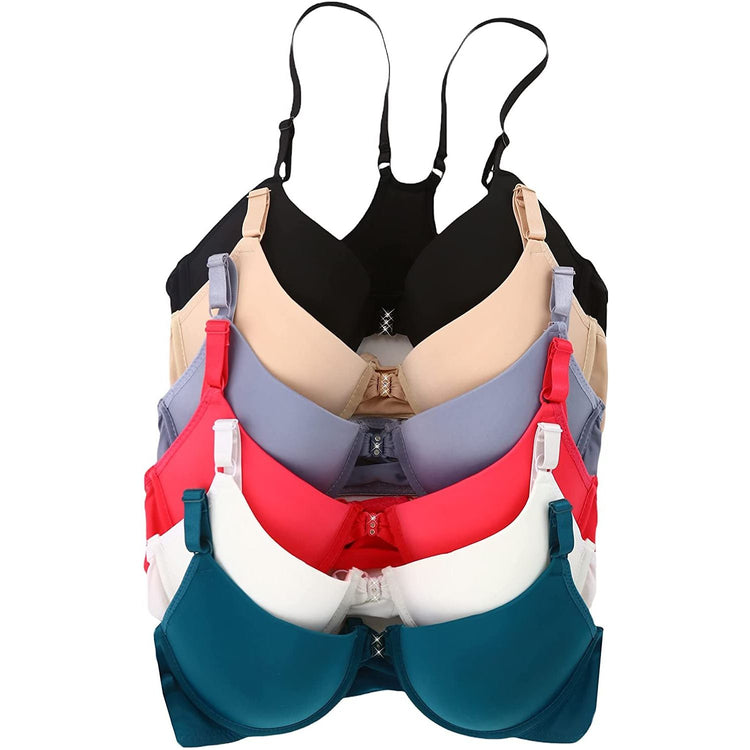 ToBeInStyle Women's Pack of 6 Racerback Bras with Rhinestoned Front Clasp