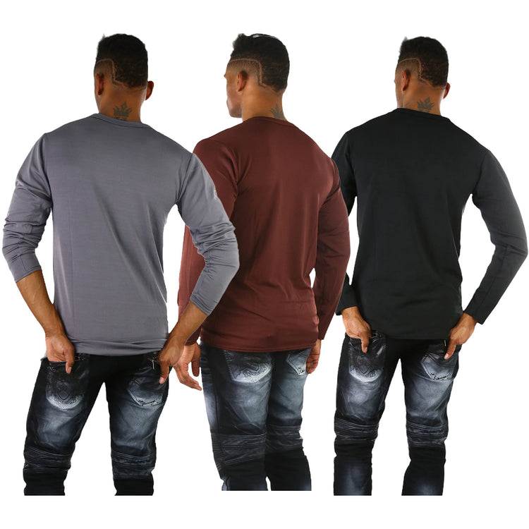 Men's Premium Fleece Lined Microfiber Thermal Long Sleeve Crewneck Shirt Top