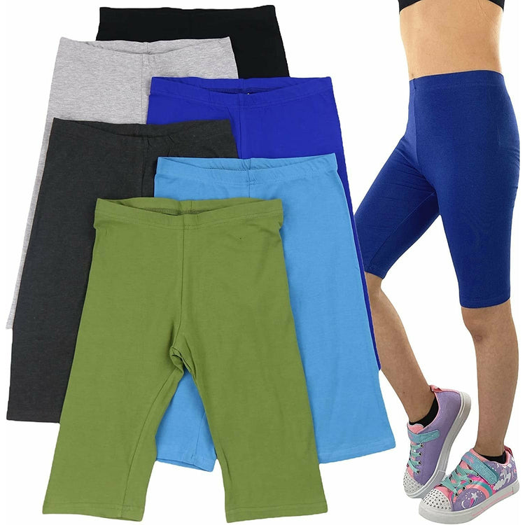 Girls' Pack of 6 Cotton-Spandex Blend Stretch Waistband Above the Knee Shorts