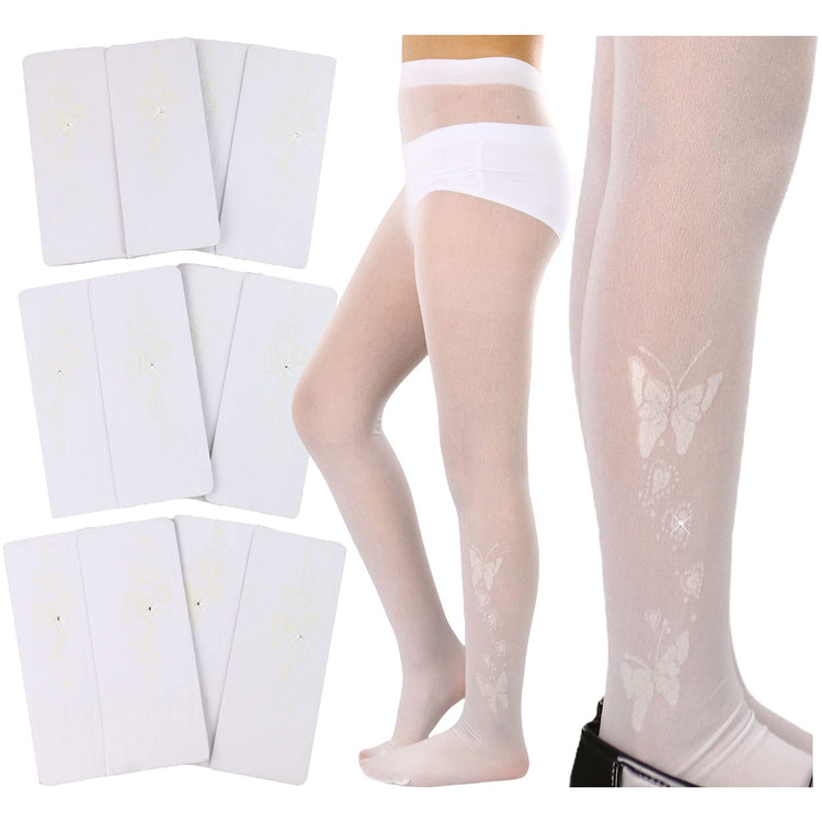 Girls to Junior Pack of 6 Opaque Nylon Tights Pantyhose Age: 1-12 Years Old