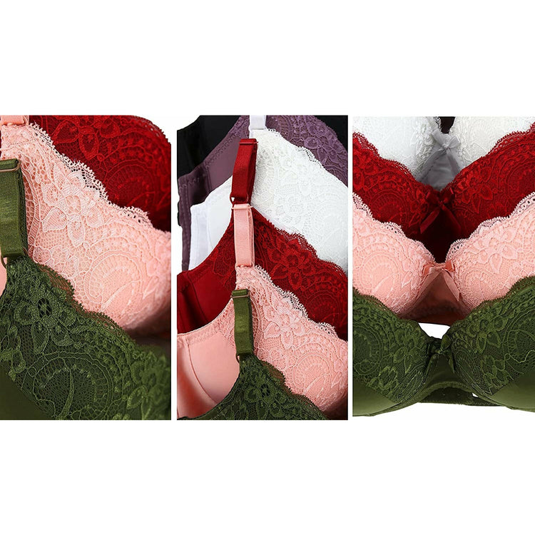 ToBeInStyle Women's Pack of 6 Slightly Padded Underwire Rose Garden Bras w/ Top Half Lace Overlay Cups