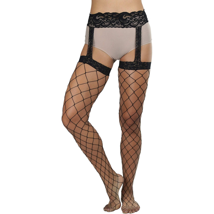 Women's Spandex Fence Net All-In-One Garter Belt Suspender Pantyhose