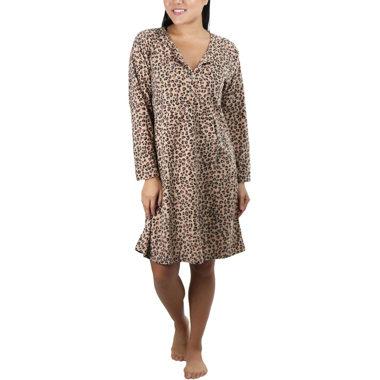 Women's Cozy Fleece Pajama Long Sleeve Nightgown