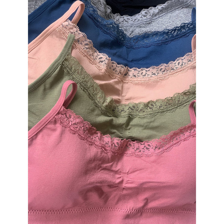 Women's Pack of 6 Nylon Wire-Free Padded Lace Trim Bralettes
