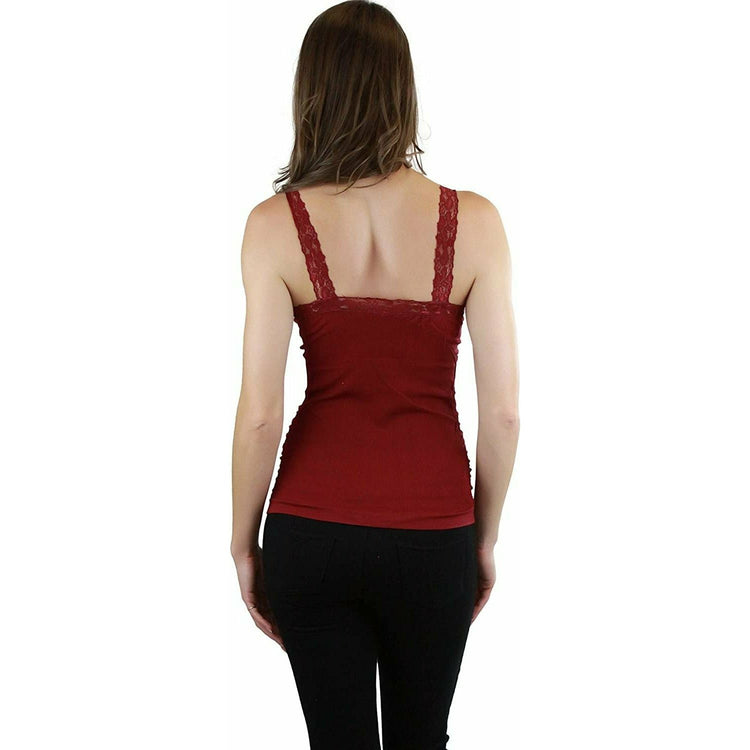 Women’s Wrinkled Seamless Camisole Top with Floral Lace Trim Straps