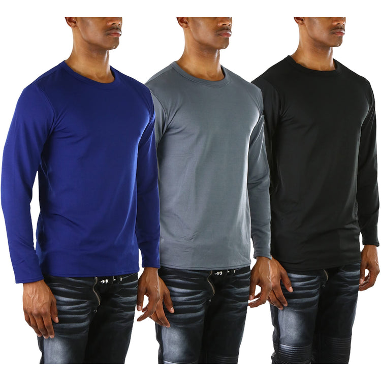 Men's Premium Fleece Lined Microfiber Thermal Long Sleeve Crewneck Shirt Top