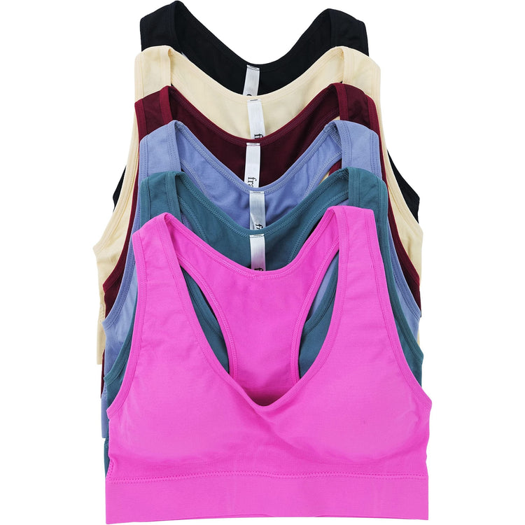 Women’s Pack of 6 Comfortable and Supportive Racerback Sports Bras