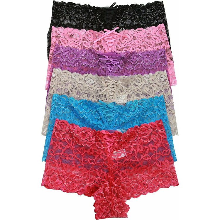 ToBeInStyle Women's 6 Pack Sheer Lace Cheeky Hipster Panties