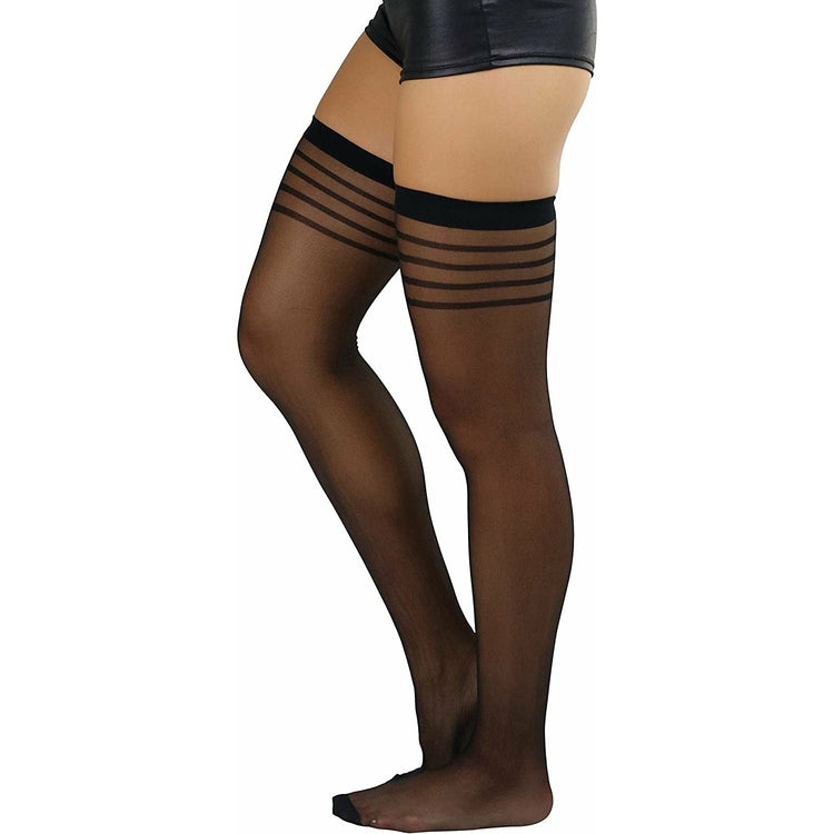 ToBeInStyle Women’s Pack of 6 Top Stripe Band Sheer Thigh High Stockings