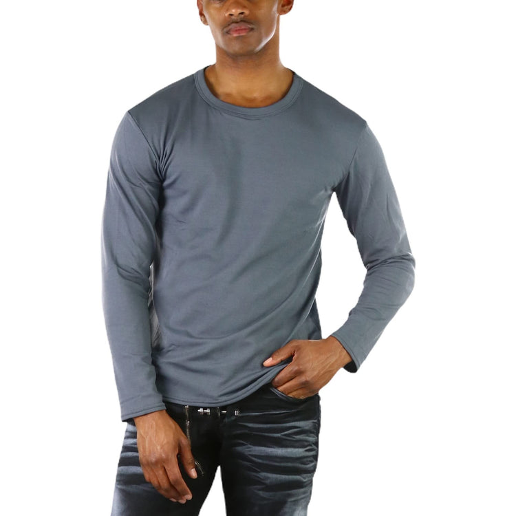 Men's Premium Fleece Lined Microfiber Thermal Long Sleeve Crewneck Shirt Top