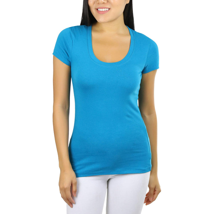 Women's Slim Fit Scoop Neck Short Sleeve Longline Tee