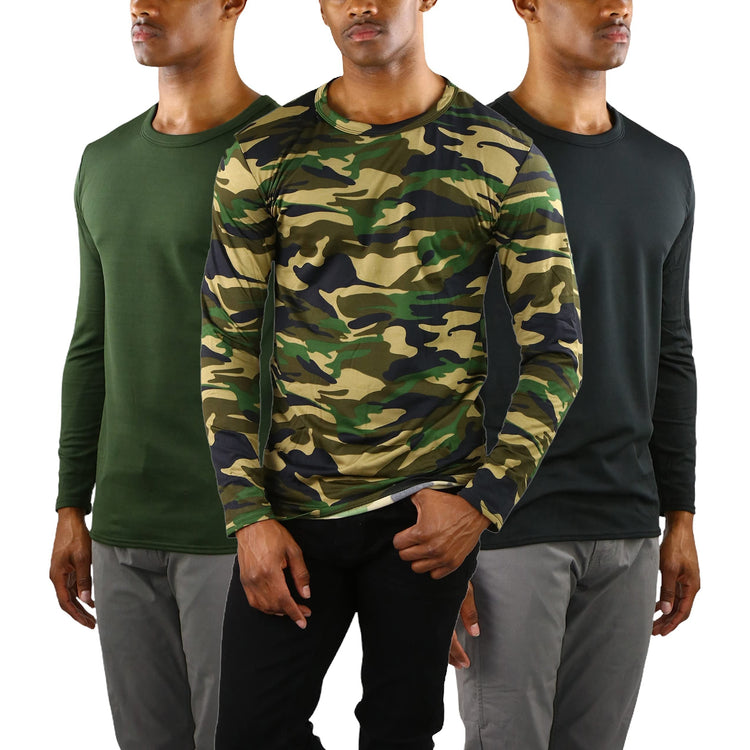 Men's Premium Fleece Lined Microfiber Thermal Long Sleeve Crewneck Shirt Top