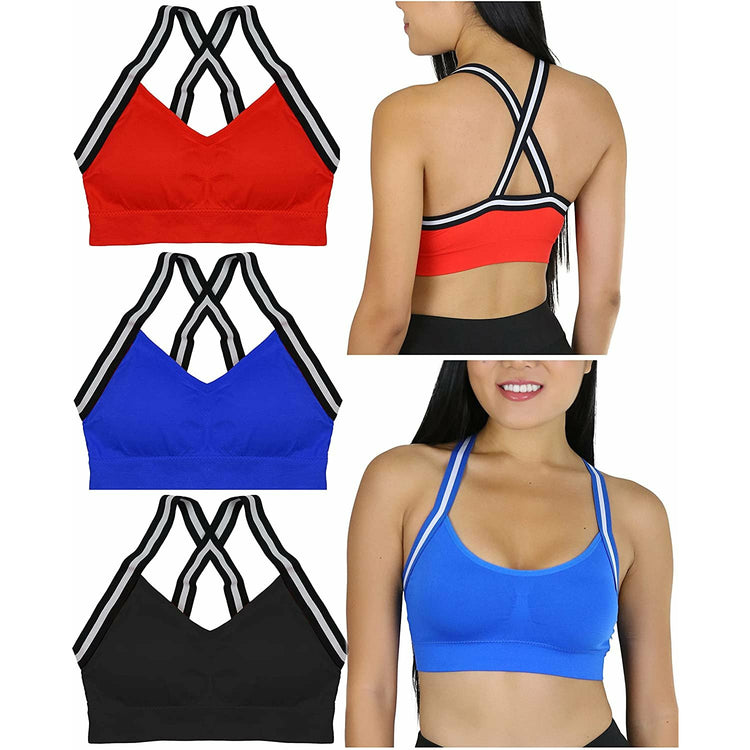 Women's Bold 3 Pack Striped Strap Racerback Bralette