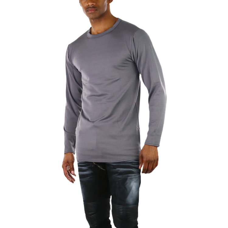 Men's Premium Fleece Lined Microfiber Thermal Long Sleeve Crewneck Shirt Top