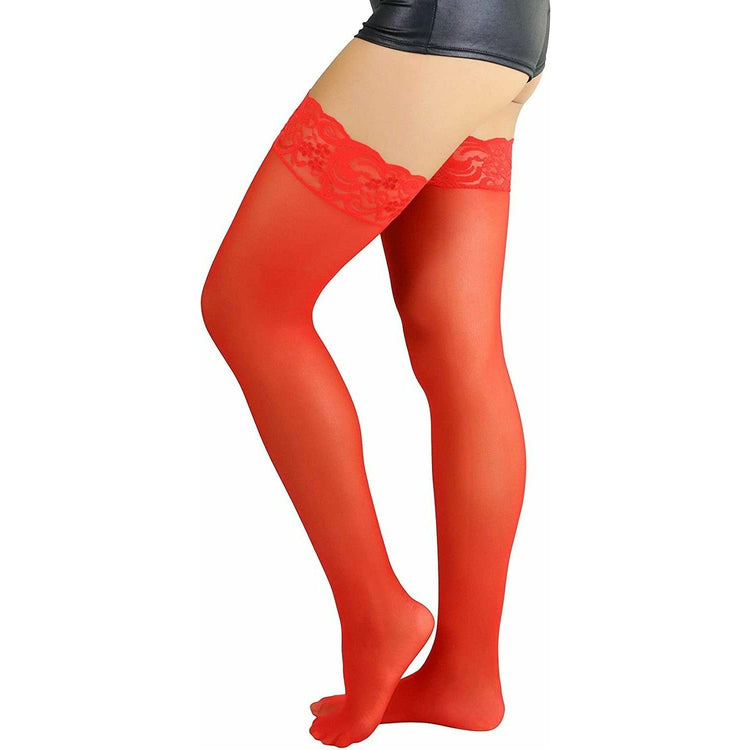 ToBeInStyle Women's Sheer Nylon Thigh High With Seamless Lace Top