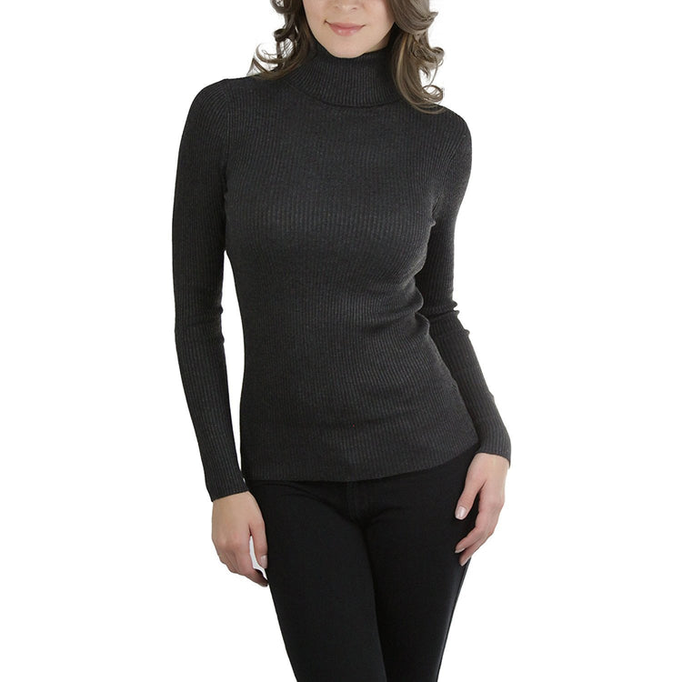 Women’s High Button-Cuff Fold Over Turtleneck Knit Sweater