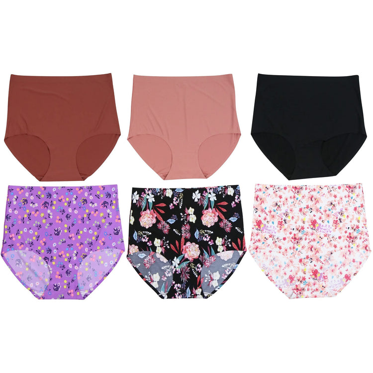 Women's Pack of 6 High Waisted Seamless Laser Cut Panty Briefs