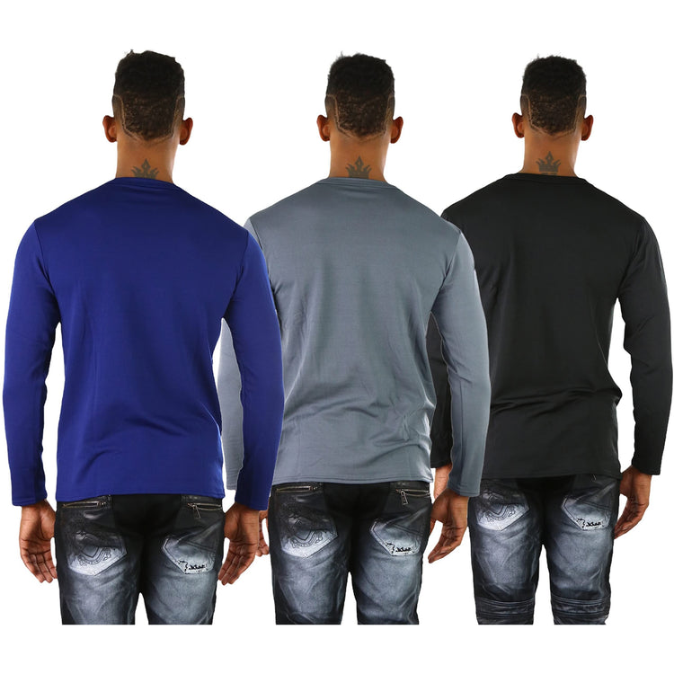 Men's Premium Fleece Lined Microfiber Thermal Long Sleeve Crewneck Shirt Top