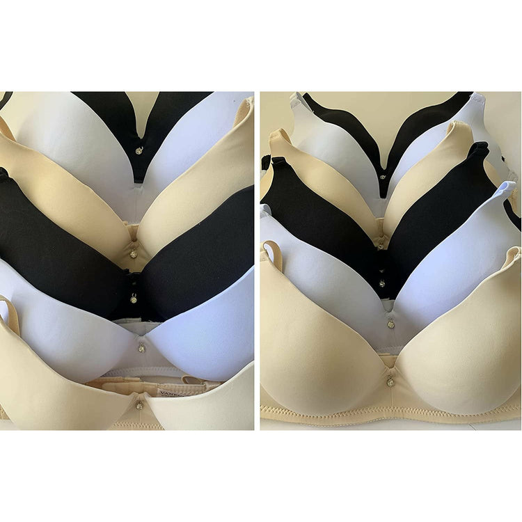ToBeInStyle Women's Pack of 6 Wire-Free Lightly Padded Bras w/Center Rhinestone
