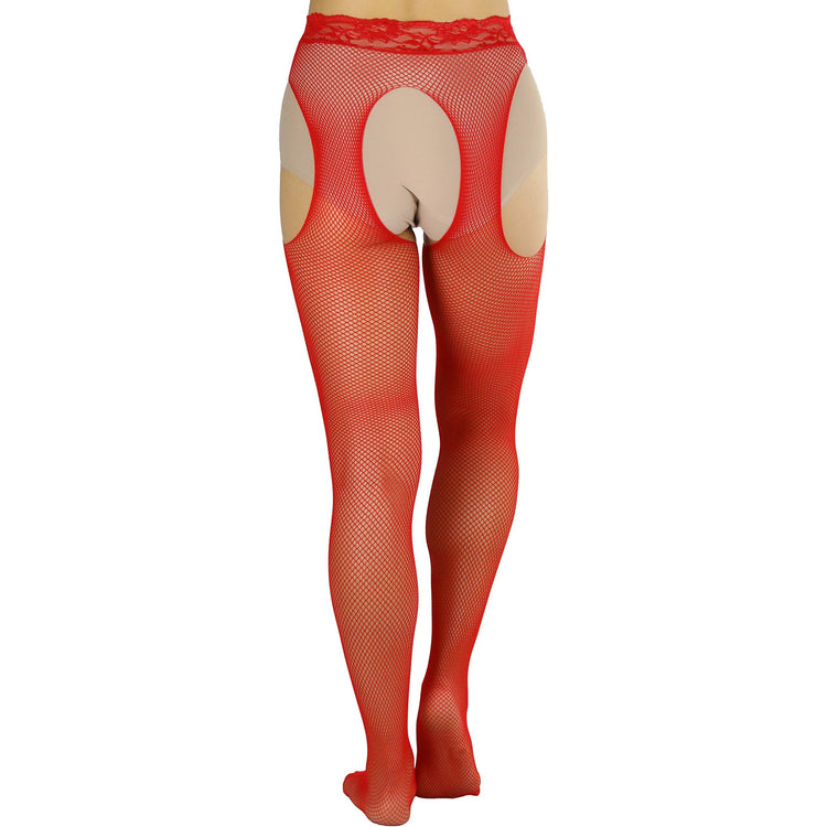 Women's Tights With Fishnet Suspender And Lace Waist
