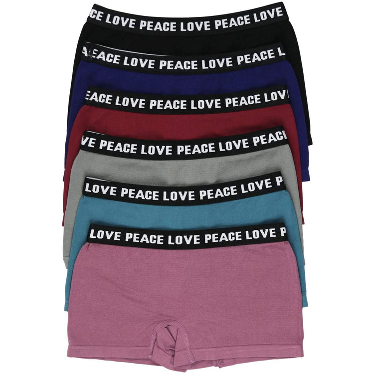 Women's Pack of 6 Stretch Microfiber Cheeky Love Peace Boyshort Panties