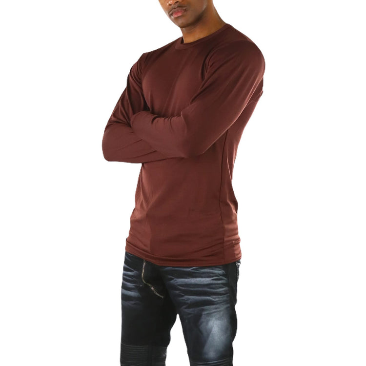 Men's Premium Fleece Lined Microfiber Thermal Long Sleeve Crewneck Shirt Top