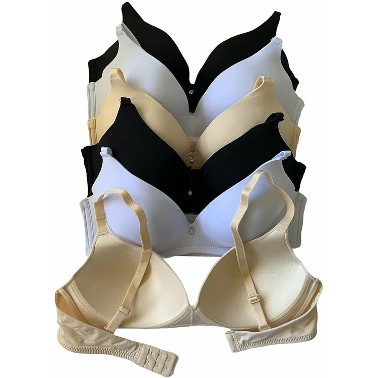 ToBeInStyle Women's Pack of 6 Wire-Free Lightly Padded Bras w/Center Rhinestone