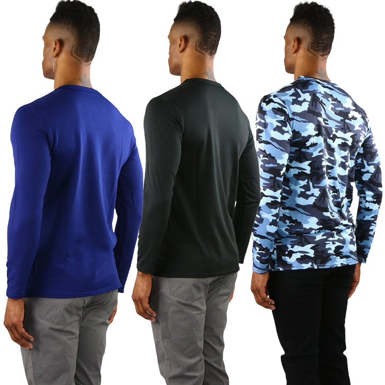 Men's Premium Fleece Lined Microfiber Thermal Long Sleeve Crewneck Shirt Top