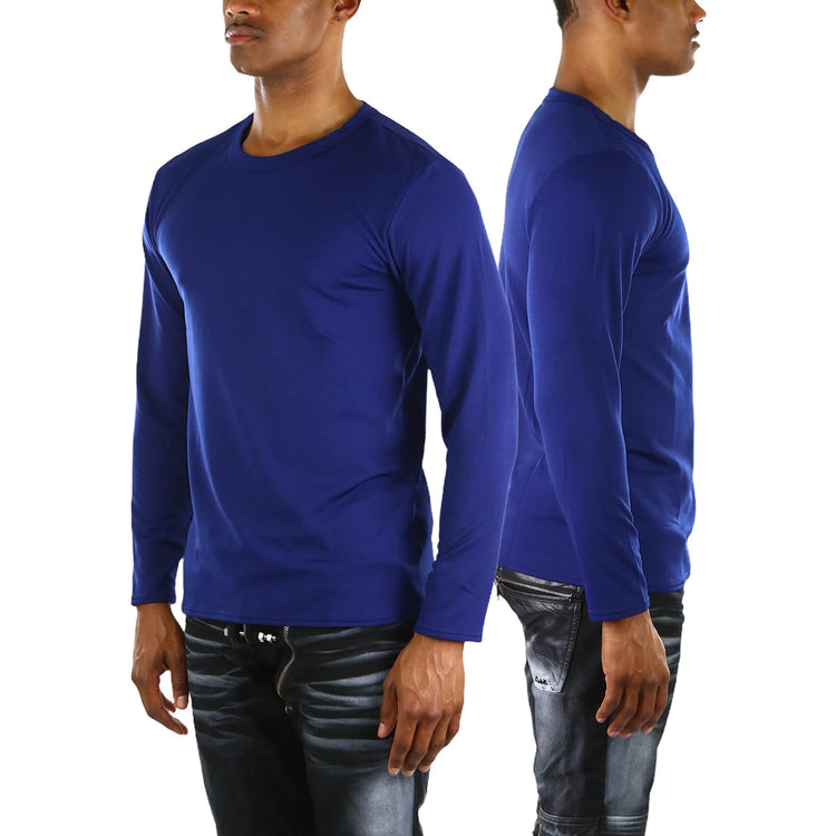 Men's Premium Fleece Lined Microfiber Thermal Long Sleeve Crewneck Shirt Top