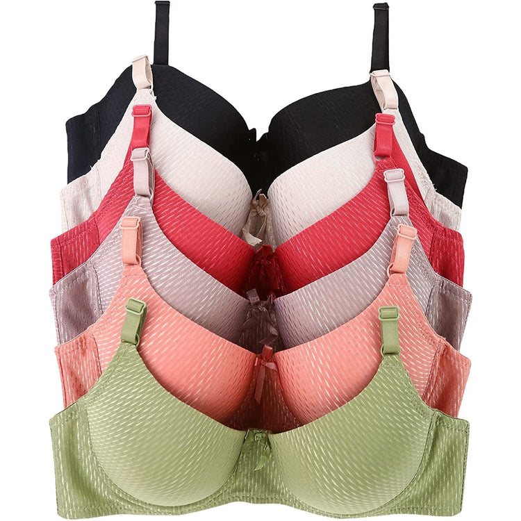 ToBeInStyle Women's Pack of 6 No-Show Bras with Jacquard Design