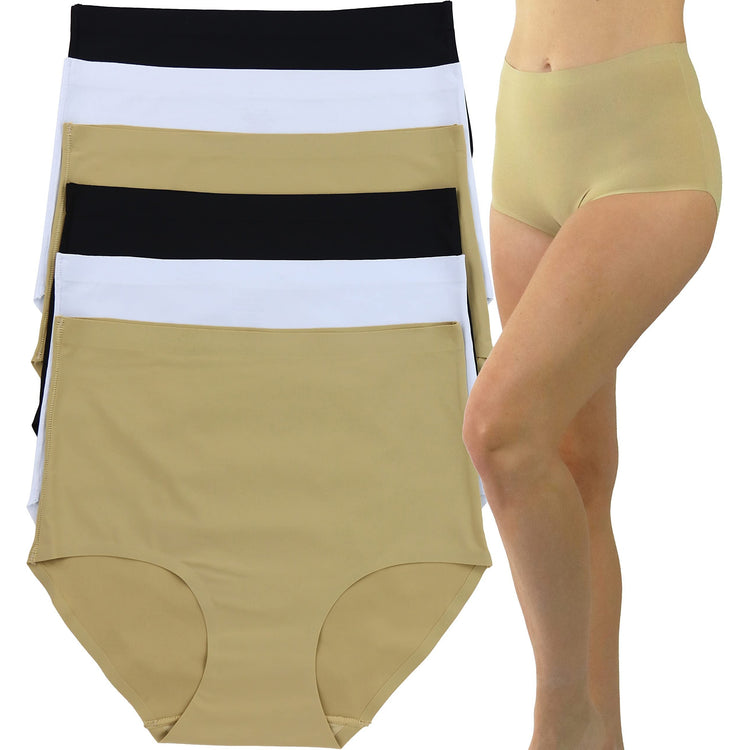 Women's Pack of 6 High Waisted Seamless Laser Cut Panty Briefs
