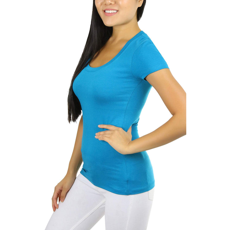 Women's Slim Fit Scoop Neck Short Sleeve Longline Tee