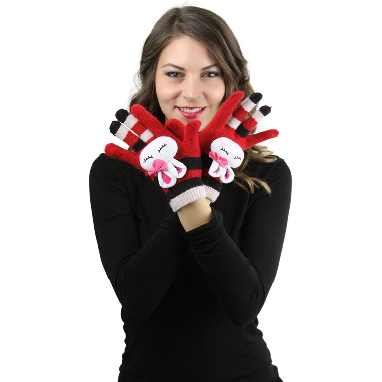 Women's Pack of 6 Rabbit Print Faux Fur Cuff Gloves