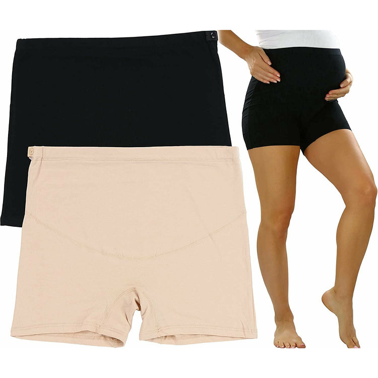 ToBeInStyle Women's Pack of 2 High Waisted Over The Bump Maternity Underwear Layering Shorts