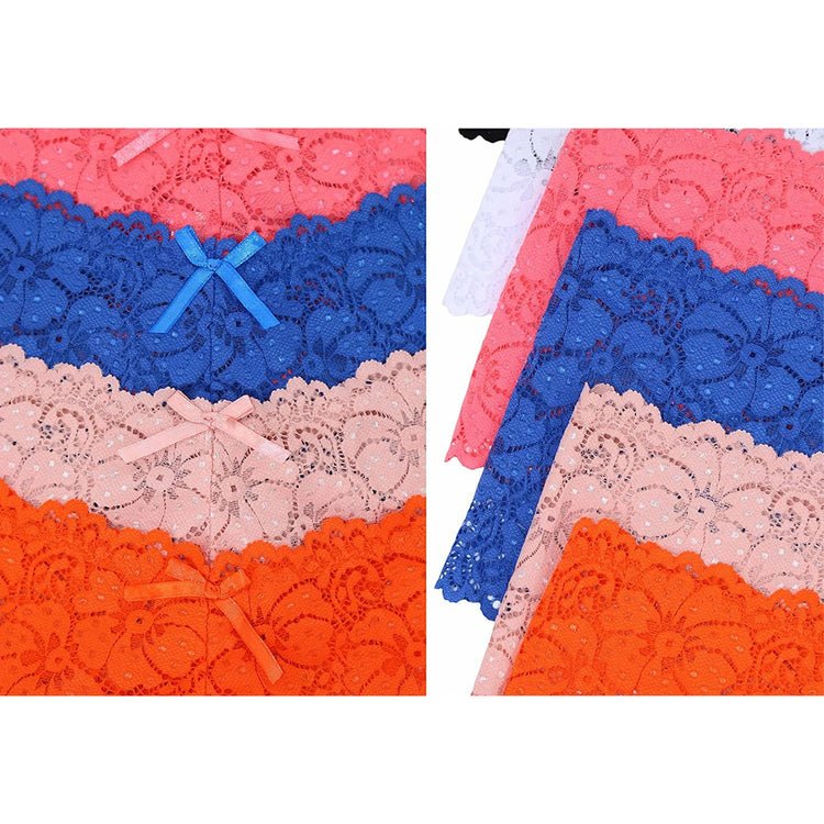 ToBeInStyle Women's Pack of 6 Floral Lace Boyshort Panties with Ribbon