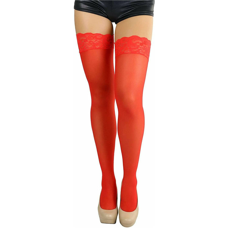 ToBeInStyle Women's Sheer Nylon Thigh High With Seamless Lace Top