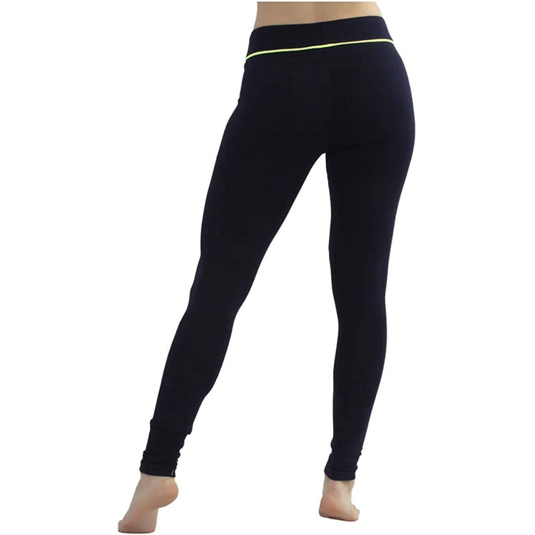 Women's Soft Knit Yoga Cotton Skinny Fit Full Length Leggings Tights w/ Drawstring Contrast